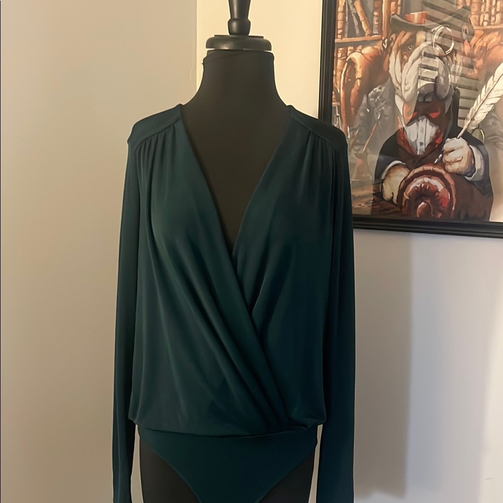 Free People Elegant Teal Long Sleeve Wrap Top